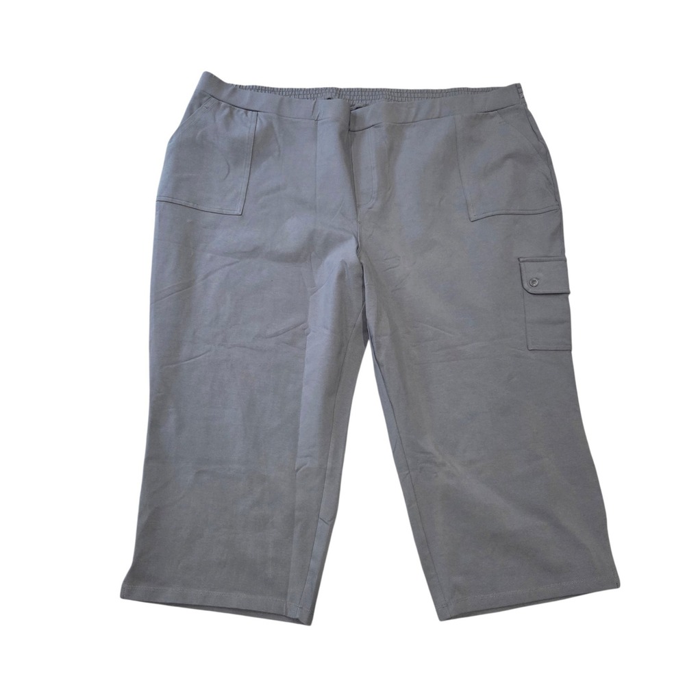 Susan Graver Weekend Cargo Pants Women 3XP Grey Elastic Waist Crop Utility